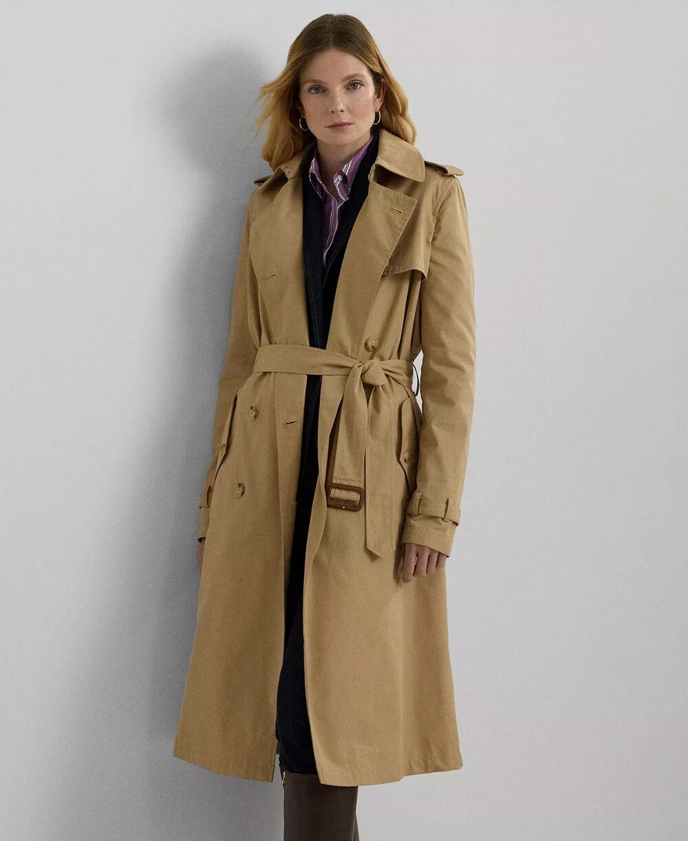 Lauren Ralph Lauren Double-Breasted Trench Coat Tan Size 16 3990